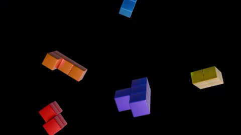 Large Puzzle Game Blocks Falling Loop and Matte Stock Footage 314370809