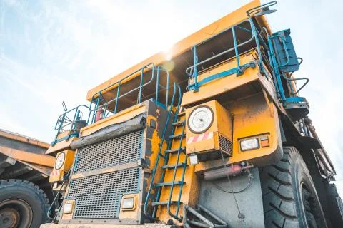 Large quarry dump truck. Loading the rock in dumper. Loading coal into body Fotos Stock