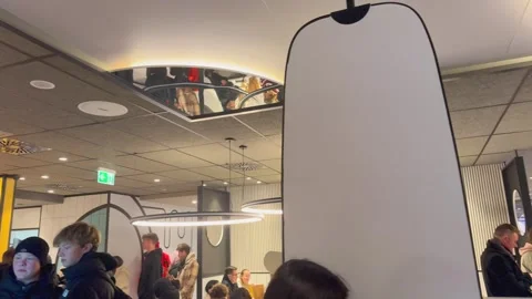 Large queues inside newly opened McDonald’s fast food restaurant showcase Stock Footage 293067488