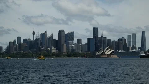 Large racing sailing boat passes Sydney Opera House 6K Video stock 301507653