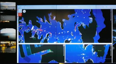 Large radar and cctv display Stock Footage 11232167