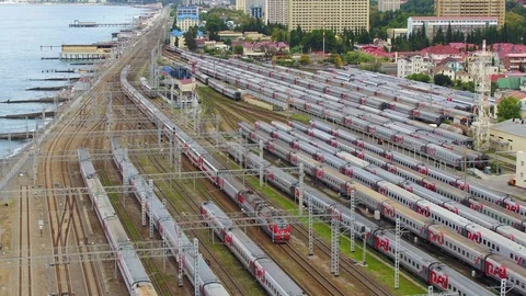 A large railway junction on the seashore Stock Footage 101577501