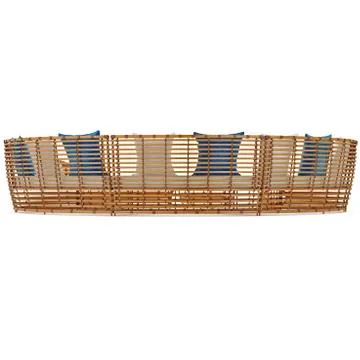 Large rattan sofa, back view. 3D graphic 스톡 일러스트