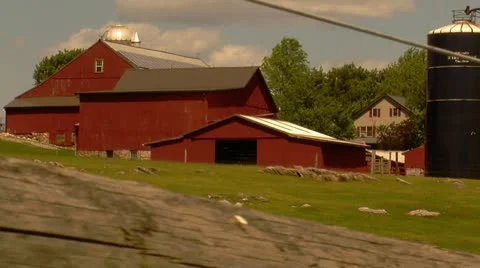 Large Red Barn_Establishing Shot Stock Footage 11016801