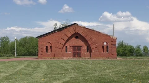 A large red brick tower. Old Fortress Building Stock Footage 130138254