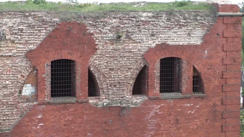 A large red brick tower. Old Fortress Building Stock Footage 130138712