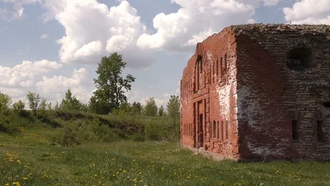 A large red brick tower. Old Fortress Building Stock Footage 130138922