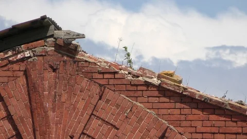 A large red brick tower. Old Fortress Building Stock Footage 130139586