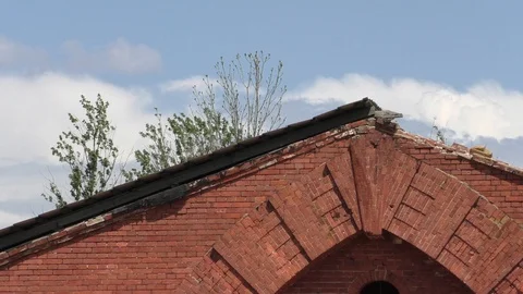 A large red brick tower. Old Fortress Building Stock Footage 130139612