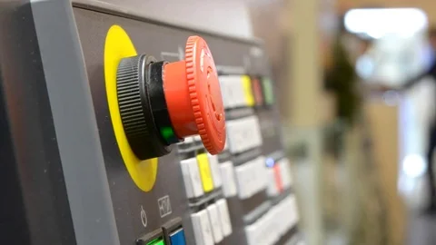 Large red button on the control panel Stock Footage 82822378