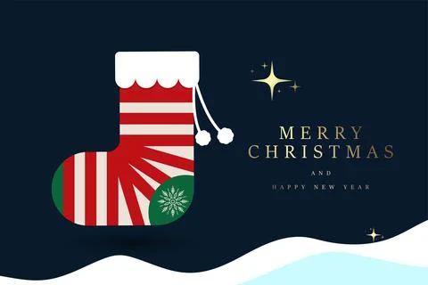 A large red Christmas stocking with white trim and two dangling white pom-p.. Stock Illustration
