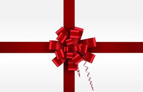 Large red decorative bow is featuring ribbon crossing vector gradient backdrop Stock Photos