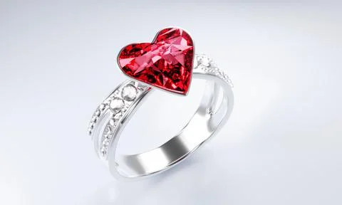 The large Red diamond heart shape is surrounded by many diamonds on the ring Stock Illustration