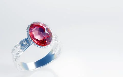 The large red diamond or ruby is surrounded by many diamonds on the ring ma.. 스톡 일러스트