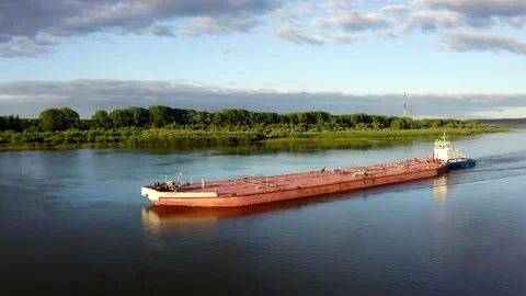 Large red ferry on the water close-up Stock Footage 158355094