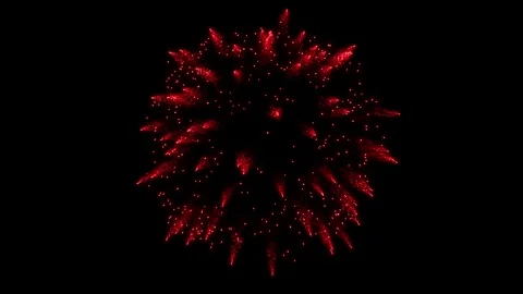 Large Red Firework Burst With Glittering Trails On Black Stock Footage 322731596