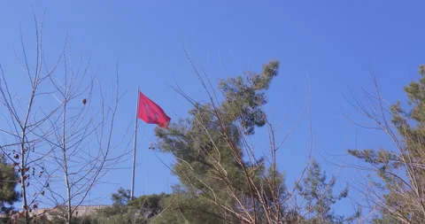 A large red flag of Turkey waving in the wind Stock Footage 132042270