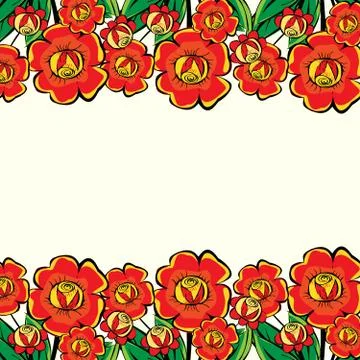 Large red flowers border Illustrazione stock