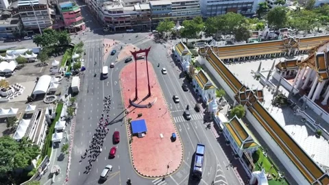 Large red Giant Swing, Bangkok, Thailand. Stock Footage 333696632