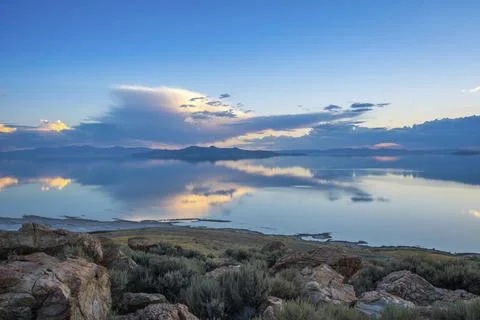 A large refreshing flow of water with a peaceful view in Great Salt Lake Stock Photos