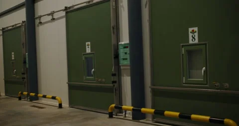 Large refrigerating chambers for crop storage in agriculture. apple business Stock Footage 171807281