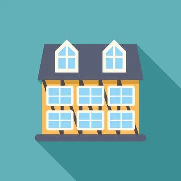 Large residential building with many windows casting long shadow Ilustración de archivo