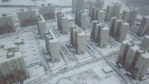 Large residential complex of high-rise buildings in winter Stock Footage 169504874