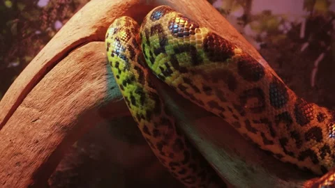 A large reticulated python crawls along the branches of a tree. 4k video. A Stock Footage 233545020