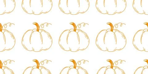 Large ripe pumpkins seamless pattern in doodle sketch style Stock Illustration