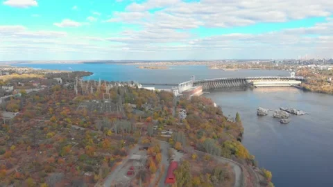 Large River Dam Stock Footage 164345906