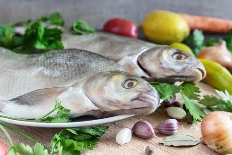 Large river fish bream cooked for frying Stock Photos