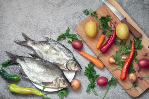 Large river fish bream cooked for frying Stock Photos