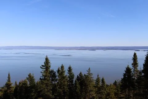 A large river with an horizon Stock Photos