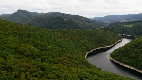 Large River in Mountains with Trees Stock Footage 250040747