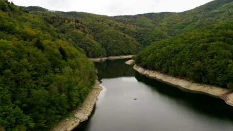 Large River in Mountains with Trees Stock Footage 255419872