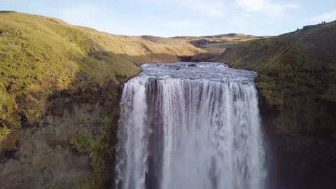 Large river waterfall shot from a drone Stock Footage 91242808