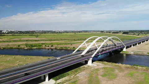A large road bridge recorded from a drone Stock Footage 92648678