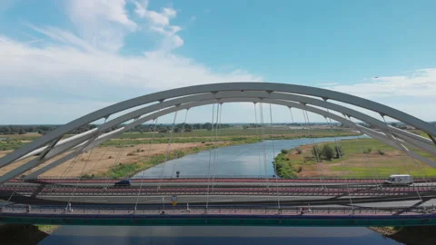 A large road bridge recorded from a drone Stock Footage 92649127