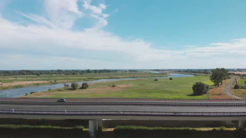 A large road bridge recorded from a drone Stock Footage 92649760