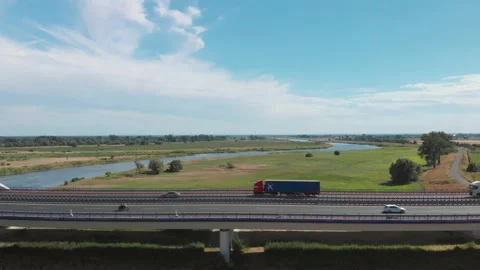 A large road bridge recorded from a drone Stock Footage 92651097