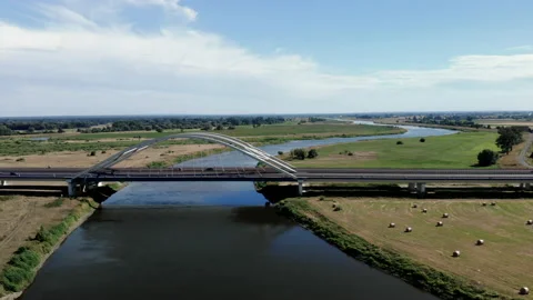 A large road bridge recorded from a drone Stock Footage 92687657