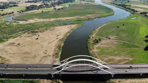 A large road bridge recorded from a drone Stock Footage 92692128