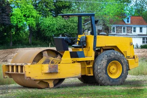 Large road-roller street machine hravy bitumen Stock Photos