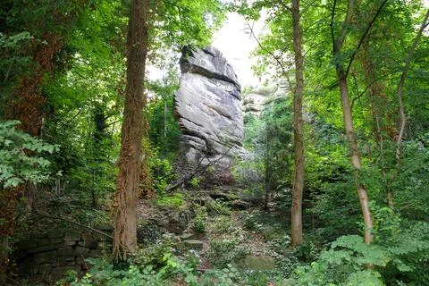 Large rock called 'Drususfelsen' or 'Teufelsohrkissen' Stock Photos