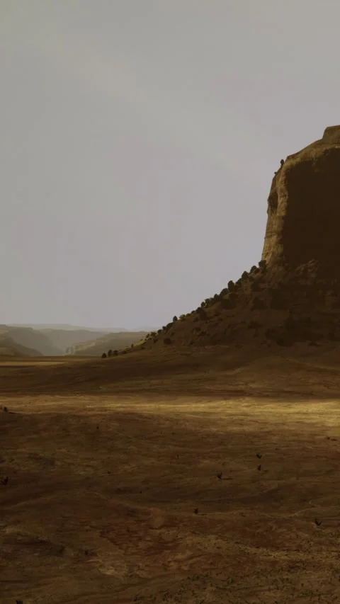 Large rock formation in a dry and open landscape during the day Stock Footage 331766616