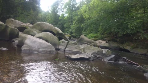 Large Rock Formations in the Chemnitz River in Saxony, Germany Stock Footage 345311462