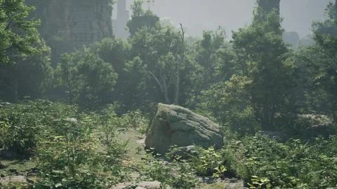 A large rock in the middle of a forest Stock-Illustration