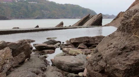 Large rock-pool with sea view Stock Footage 43386291