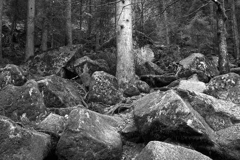 A large rock is sitting on the ground Stock Photos