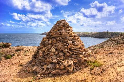 Large rock stack in menorca Stock Photos